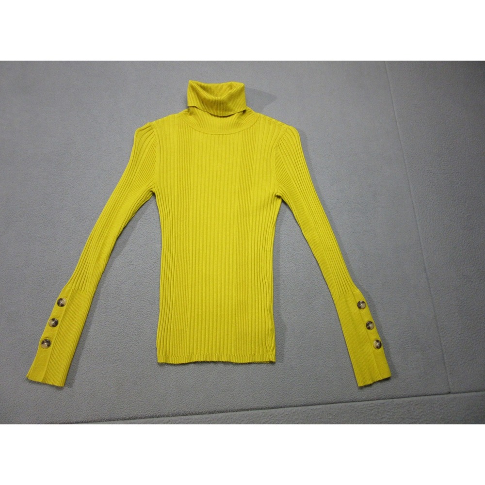 Moth Anthropologie Turtleneck Sweater Womens XS Mustard Yellow Ribbed Button
